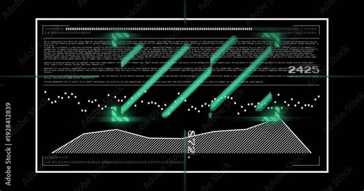 Cyan scan dropping center HUD showing sliding bars lined area rising updating values for status