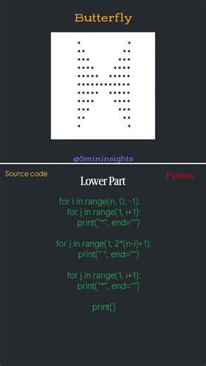 Butterfly Pattern printing in python #butterfly #python #coding #programming #cybersecurity #shorts