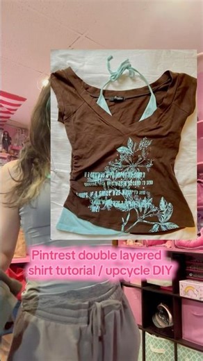 Double layered tank top DIY🪡🩵#sewing #clothingdiy #upcycled #y2kfashion #handmadeclothingbrand