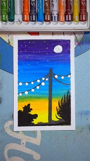 Easy Sunset to Night Sky Drawing 🌙 | Oil Pastel Scenery Step by Step
