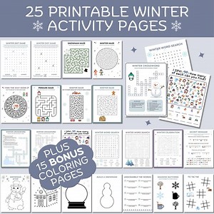 40 Winter Activity Pages | Winter Coloring Pages | Printable Winter Activity Bundle | Printable Winter Party Games | Kids' Mazes & Puzzles - Etsy