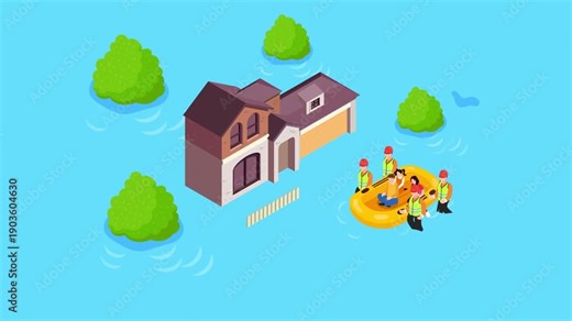 Flood Rescue Operation in a Submerged City 3d animation cartoon