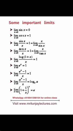 175K views · 1K reactions | Some important limits #limit #calculus #calculusproblems #maths #basics #fundamentals #math #fbreelsvideo #sharingiscaring #LETEXAM #civilservice #exams #reviewer #algebratutor #mathreview #domain #range #function #domain | Mritunjay Lectures | Facebook