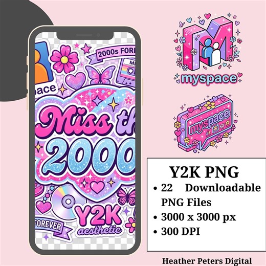 Y2K PNG Bundle • 22 Retro 2000s Graphics • Myspace Stickers • Nostalgic Digital Download • 3000x3000px 300DPI - Etsy