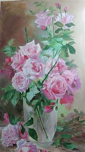 painting rose like Frans Mortelmans 🌹🎨 roses in a glass vase - acrylic painting #shorts