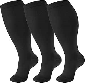 Plus Size Compression Socks Wide Calf for Women & Men 20-30 mmhg-Extra Wide Calf Knee High Support Socks for Nurse