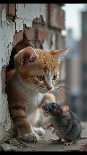 Cat & Mouse Face to Face Through Wall Hole... I'm HOLDING MY BREATH 😱