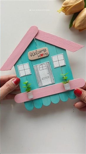Welcome Home DIY Popsicle Stick Cottage #diy #craftideas #aestheticroomdecor #handmade