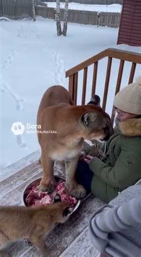 Feeding a wild cougar on my porch #wildlife #animals #viral