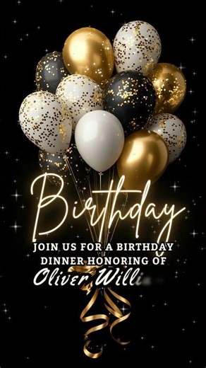 Gold Confetti Birthday Dinner Invitation | Elegant Animated Canva Template