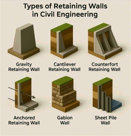 250K views · 972 reactions | Types of #Retaining #Walls #construction #civilengineering #structuralengineering #building #retainingwall | The Civil Engineering | Facebook