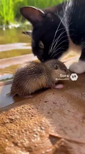 Muskrat Pup Faints by River Mud, Cat Saves 🐾🌊 #catrescue #muskrat #cute #shorts