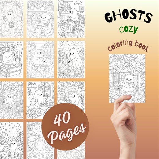 Cozy Magical Ghosts Coloring Book Printable PDF – Cute Autumn Ghost Coloring Pages – Whimsical Cozy Fantasy Art - Etsy