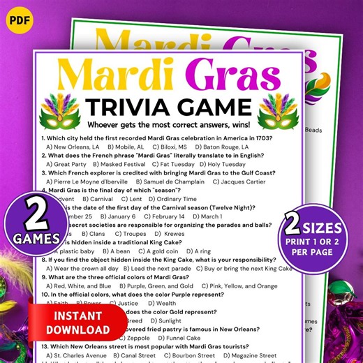 Mardi Gras Trivia Game, Printable Mardi Gras Party Games, Mardi Gras Quiz, Fat Tuesday Party Games, Mardi Gras Activity for Kids & Adults - Etsy