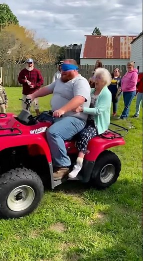 BLINDFOLDED on a 4-wheeler with granny 😂 #atv #family #fails