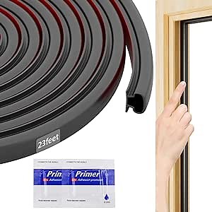 Rubber Weather Stripping Door Seal Strip,D Shape Door Weather Stripping,Self-Adhesive Door Seal Strip for Door Frame Insulation Large Gap,Soundproofing Door Seal for Windows (Black,23Ft)