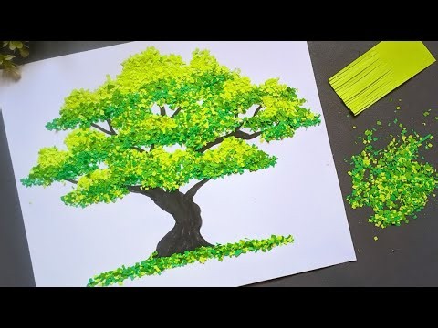 DIY Paper Tree Projects | How to Make Paper Tree Collage | Collage Making with Origami Paper