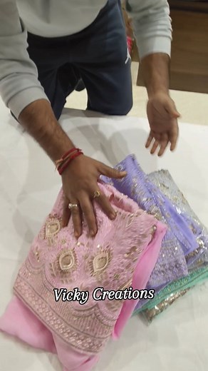 1.7K views · 44 reactions | Beautiful Designer Suit Front work ...Stuff... Georgette On crape ...3650 #designersuit #punjabisuits #punjabisongs. #weddingwear #reels #designersuits #velvetsuits #threads | Vicky Punjabi Suits - Vicky Creation | Facebook