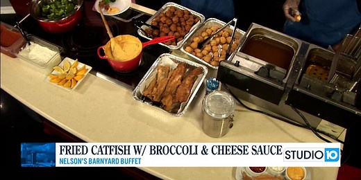 Fried Catfish w Broccoli and Cheese Sauce