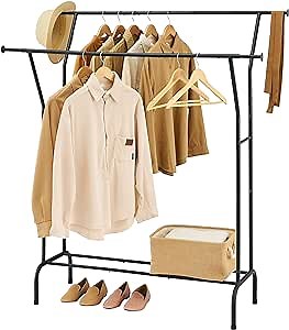 Double Rod Garment Rack, Large Metal Clothes Rack for Hanging Clothes, Extendable Wide Clothing Rack Portable Closet Wardrobe Freestanding Clothes Organizer, 56.37inch, Black