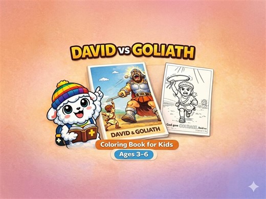 Bible Coloring Book for Kids Ages 3-6, David and Goliath Printable PDF, Christian Coloring Pages, Sunday School Activity, Preschool Bible