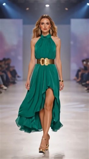 Emerald Green Runway Dress 💚 | Luxury Fashion Walk | Elegant Power Look