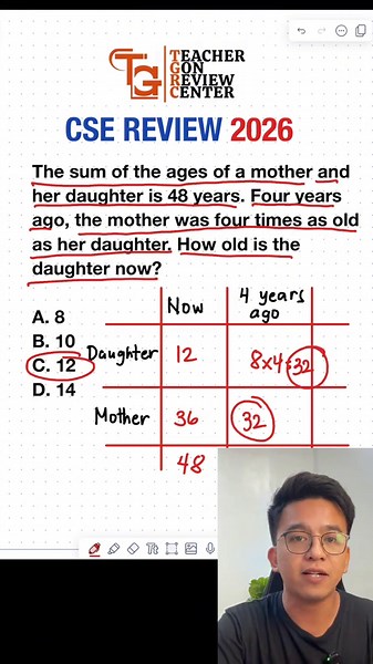 Solving AGE PROBLEM - Civil Service Exam Review Teacher Gon Enroll ka na sa ating CSE Online Review Program #akositeachergon #teachergon #civilserviceexam #csereviewer2026 #mathematics