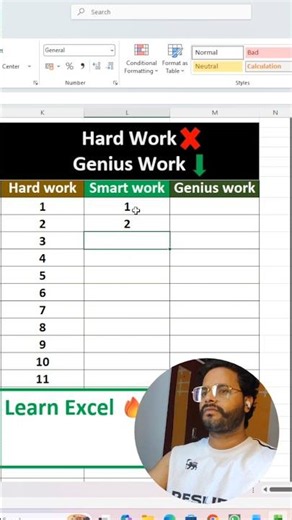 🔥 Hard Work vs Smart Work vs Genius Work in Excel 🤯 | Excel Tips & Tricks #shorts