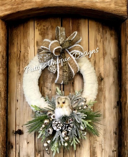 Handmade Winter Owl Wreath, Snowy Woodland Christmas Decor - Etsy
