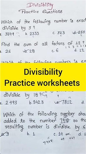 DIVISIBILITY||15 DIVISIBILITY Practice Questions||Practice Sheets||class4 & 5||#imo #maths #shorts