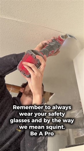 Cutting drywall means dust... a lot of it 💨 Several strategies exist to avoid an eyeful of the stuff. Closing them completely is one. Know another one? #BeeRightThere #TradeFunny #Pro #hvaclife #atascaderoca