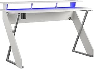 NTENSE Xtreme Riser, Ergonomic, Home Office, Work Table, Computer, Gaming Room Desk, Monitor Stand, Cup Holder, Headphone Hook, White