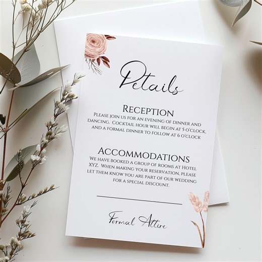 Boho Wedding Details Card, Canva Editable Template (digital Download 4x6), BH02 - Etsy