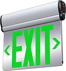 Led Edge-Lit Exit Sign ,Brushed Aluminum Housing Double-Sided Mirrored Rotating Acrylic Panel,Hardwired Emergency Exit Signs with Battery Backup, 120V-347VAC,Green Led Emergency Exit Light for Business , UL Listed,Top/Side/Wall Mount(1 Pack)