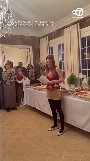 Family reacts as massive Thanksgiving table crashes to the ground