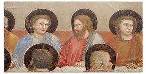 The Scrovegni Chapel. Fresco  By Giotto, 14 Th Century.  The Last Supper. Jesus And The Apostles.  Padua. Italy. Beach Towel by Giotto