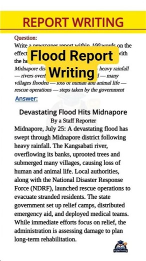 Flood Report Writing in English | Class 9–12 Board Exams | Newspaper Report Writing Format