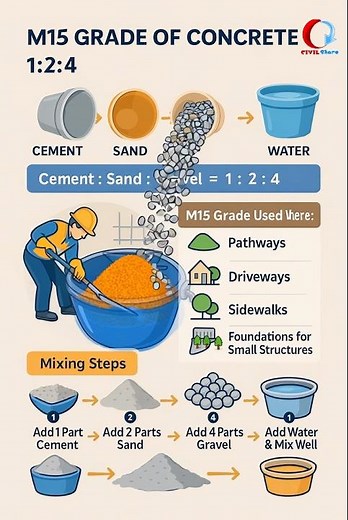 M15 Concrete Mix in 10 Seconds | 1:2:4 Explained 🔨| CIVIL Share | #civilengineering