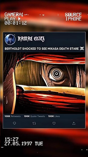 Bertholdt Shocked to see Mikasa Death Stare 🥶☠️ #attackontitan #mikasa #eren #anime #aot #snk #edit