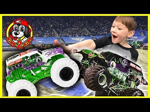 Monster Jam Toy Trucks - GRAVE DIGGER At Home Father-Son CHALLENGE (ft. Evan Storm & Griff's Garage)