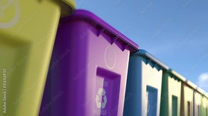 Plastic garbage bins with waste type label and recycle logo are the best for waste sorting systems. Separate garbage collection helps save the environment and decrease environment pollution. Loop