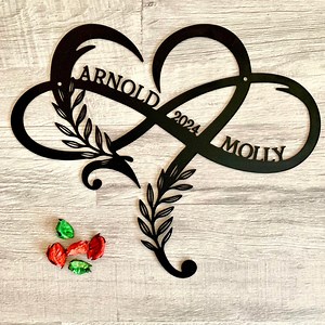 Personalized Infinity Heart Metal Sign - Custom Names & Date - Floral Design - Etsy