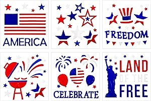 6 Sheets 4th of July Window Clings Decorations, Patriotic American Flag Gel Stickers for Glass Windows Independence Day, Memorial Day, Veteran's Day,USA Holiday Red White Blue Decor