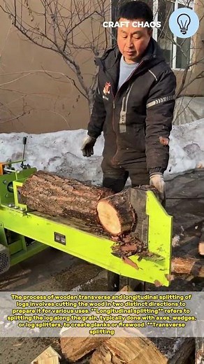 The process of of wooden transverse and longitudinal splitting of logs