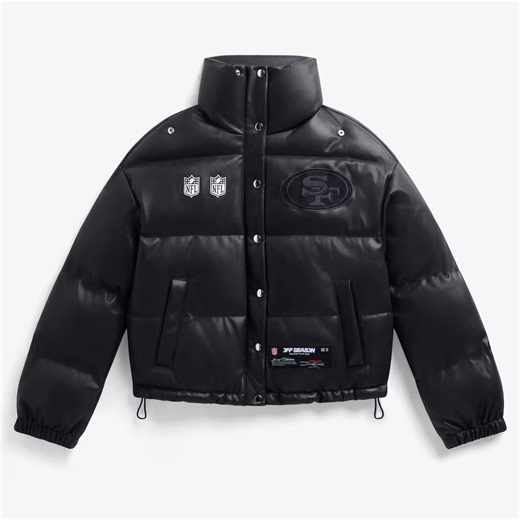 Off Season Releases New Black NFL Fuax Leather Puffer Jackets: Shop 49ers, Eagles, Lions, Bills, Chiefs, Bears, Broncos, Packers