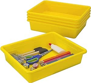 Storex Letter Size Flat Storage Tray – Organizer Bin for Classroom, Office and Home, Yellow, 5-Pack (62519U05C) , 10 x 13 x 3 Inches