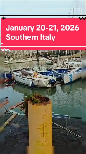 January 20-21, 2026 Southern Italy Mediterranean Cyclone Harry caused widespread d€str*ct!on in southern Italy, affecting Sicily, Calabria, and Sardinia. A red weather warning has been issued for these regions due to gale-force winds, torrential rains, and powerful storm surges. In Sicily, the worst situation occurred on the island of Lipari, where giant waves cr*sh€d into the port and flooded coastal streets. Wind gusts reached 110-120 km/h, with waves reaching 9-10 meters. About 190 people wer