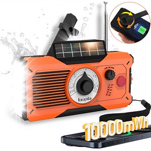 Emergency Radio, AM/FM/WB Weather Radio with 10000mWh Portable Power Bank, USB/Solar/Hand Crank Charging with Waterproof Flashlight & LED Reading Light SOS Alarm for Camping Hiking Hurricane Compass