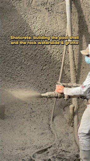 Shotcrete: building the pool shell and the rock waterslide/ grotto