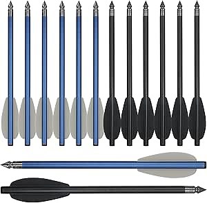 12pcs 6.3 Inch Mini Crossbow Bolts for 50-80lbs Pistol Aluminium Mini Crossbow Arrows with Sharp Tips for Adults Outdoor Hunting
